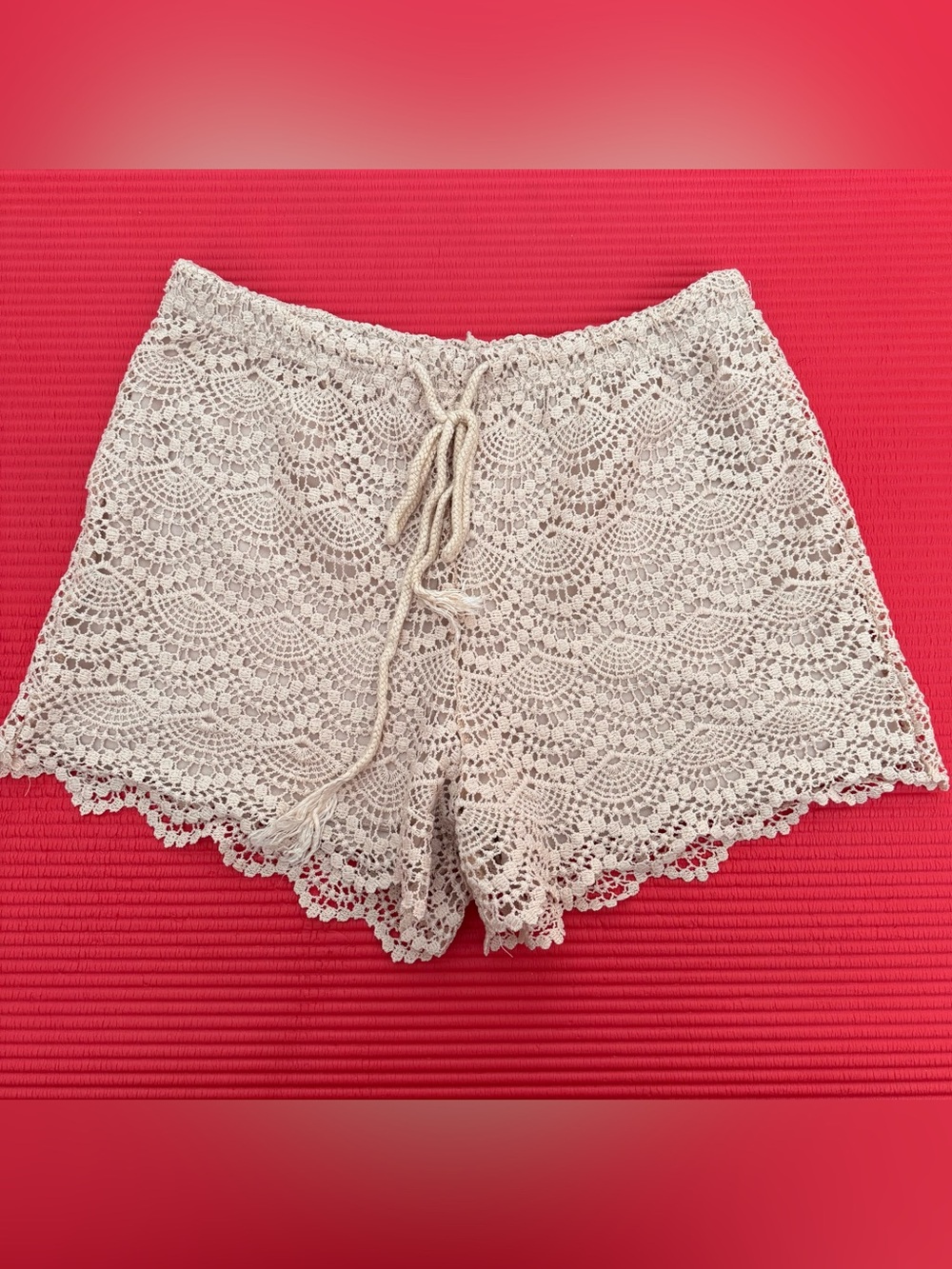 Free People Crochet Drawstring Shorts in Beige